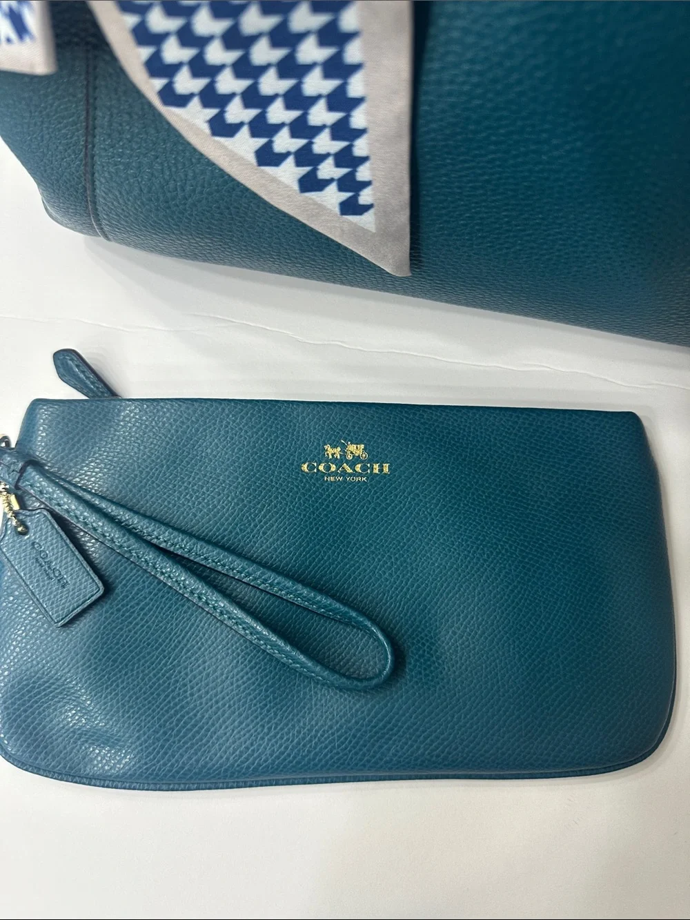 COACH Teal Pebbled Leather Tote with Matching Wristlet